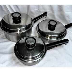 Amway Queen Multi-Ply 18/8 Stainless Vintage Cookware Set USA 6 Lot Pots W/Lids